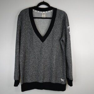 Victoria’s Secret PINK Charcoal Varsity V Neck Pullover Sweater Size S